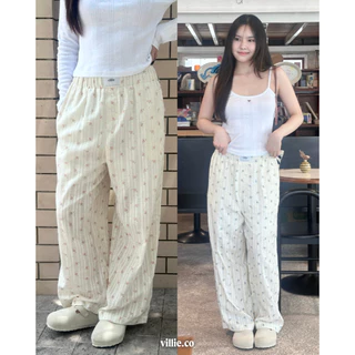 (ขายาว) villie Blossom Pants กางเกงขายาวผ้าลูกไม้ลายดอกไม้