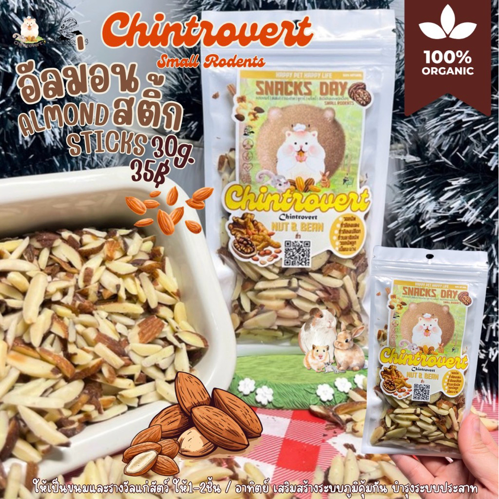 Chintrovert ✨ | อัลม่อนสติ้กแท่งสับ Almond Sticks 30g | ขนมกระต่าย ชินชิล่า แฟนเทล ดอร์เมาท์ สัตว์ฟันแทะทุกชนิด