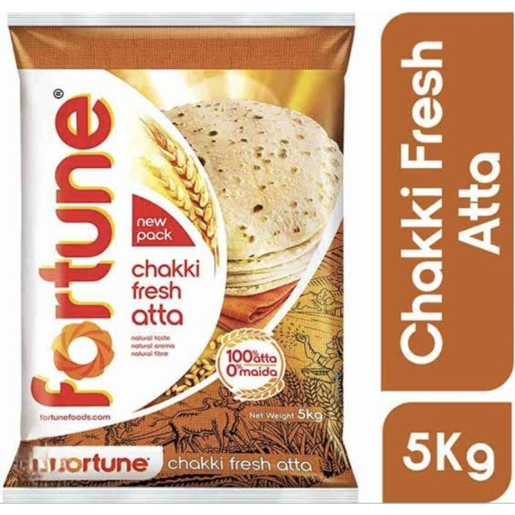 Fortune Chakki Fresh Atta 5kg Whole Wheat Flour New and Fresh Stock_แป้งสาลีโฮลวีต สำหรับทำโรตี