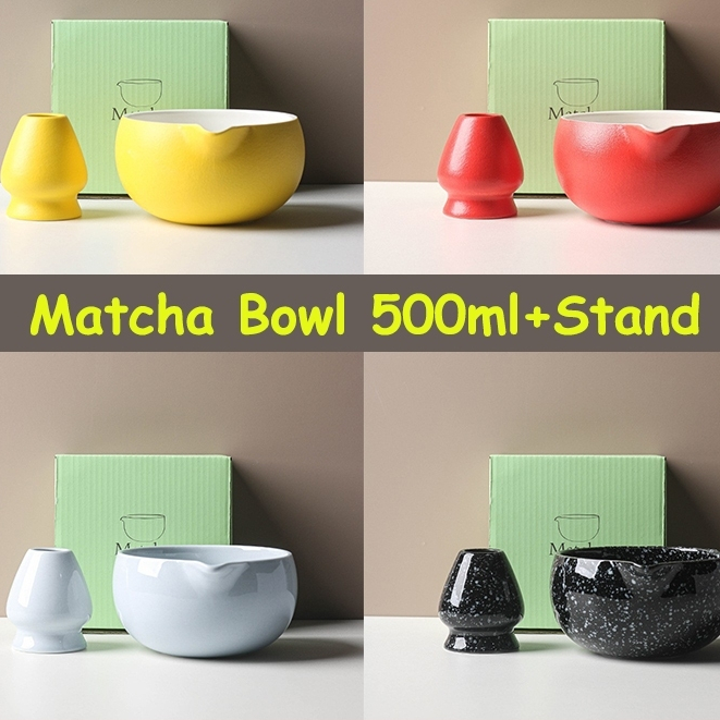 ชุดชามมัทฉะ (2ชิ้น) Matcha Bowl 500ml ถ้วยชงมัทฉะ Chawan ถ้วยมัทฉะ สำหรับชงมัทฉะ Whisk Holder อุปกรณ์มัทฉะ เกรดพรีเมี่ยม