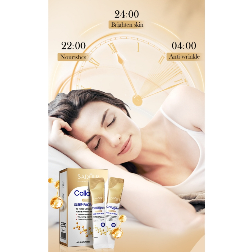 ( มีส่งด่วน ) SADOER Collagen Sleeping Facial Mask มาส์กหน้าเพื่อการนอนหลับ สลีปปิ้งมาส์กคอลลาเจน 1 กล่อง 20 ซอง ราคา ถูกที่สุด ดีลบีเคเค แกลเลอรีภาพที่ 5