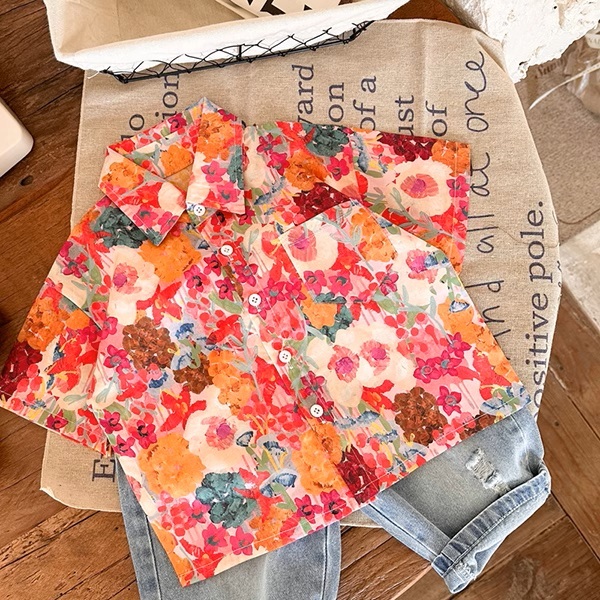 aililai1688 เสื้อเชิ้ตสำหรับเด็กผู้ชาย สีส้มลายดอกไม้ ที่โดดเด่นมองเก็นมาแต่ไกลไซส์ 120-160 พร้อมส่ง - รูปที่ 6