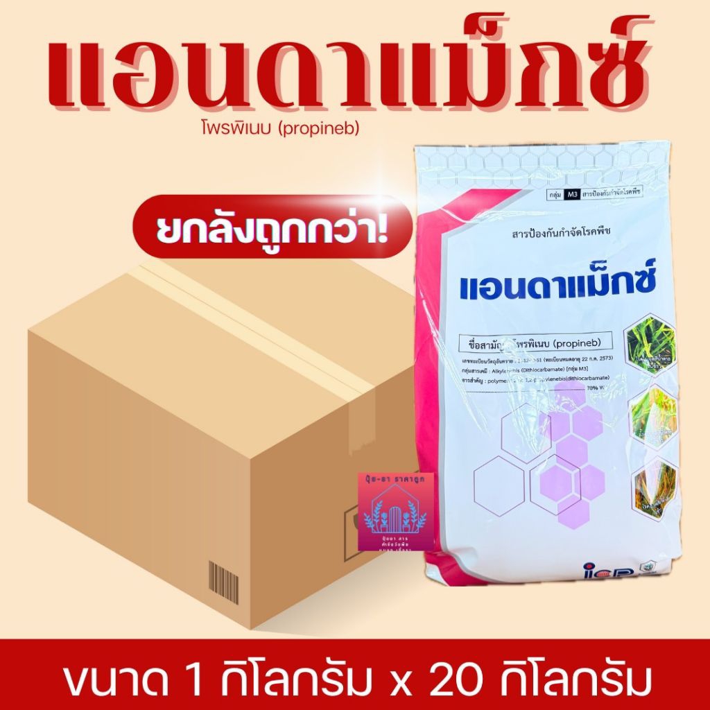 แอนดาแม็กซ์(ยกลังขนาด1กิโลกรัมx20)สารโพรพิเนบ เนื้อเบาฟู ละลายน้ำง่ายใช้ป้องกันกำจัดโรคใบไหม้ โรคกาบใบแห้ง