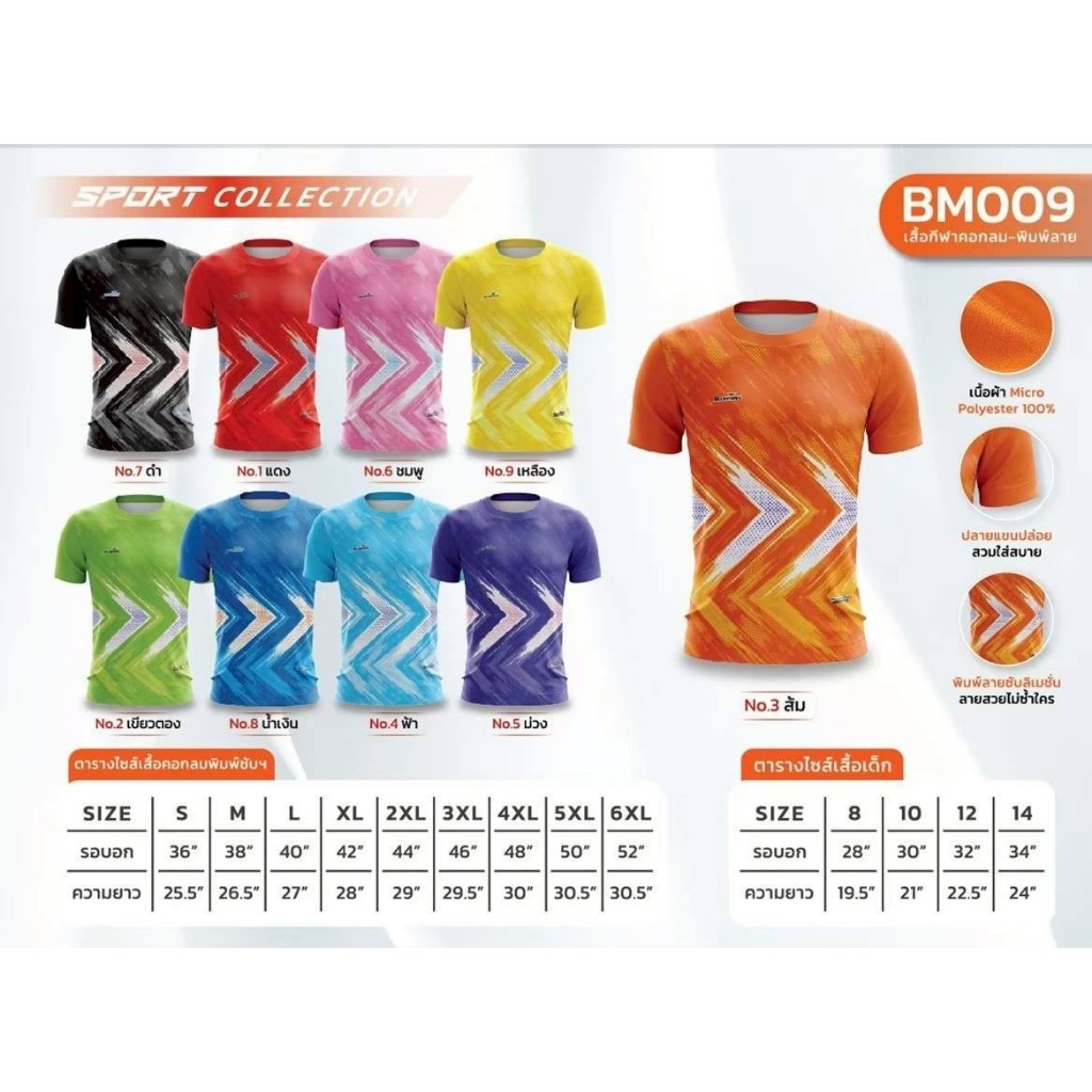 ขายส่งขั้นต่ำ 10ตัว เสื้อฟุตบอลเด็ก เสื้อกีฬาเด็ก Blueman BM009