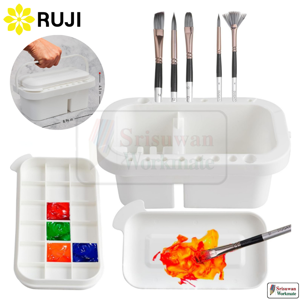 RUJI 1183 ถังล้างพู่กันอเนกประสงค์ 3in1 Brush Washer  มีจานสี 18 ช่อง ที่วางพู่กัน ที่ล้างพู่กัน Brush Cleaner SE-SCH