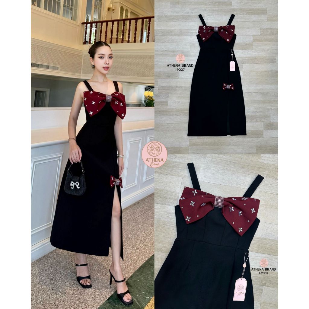 Athena Brand 1-9007 ชุดเดรสสายเดี่ยวดีไซน์แต่งโบว์ใหญ่