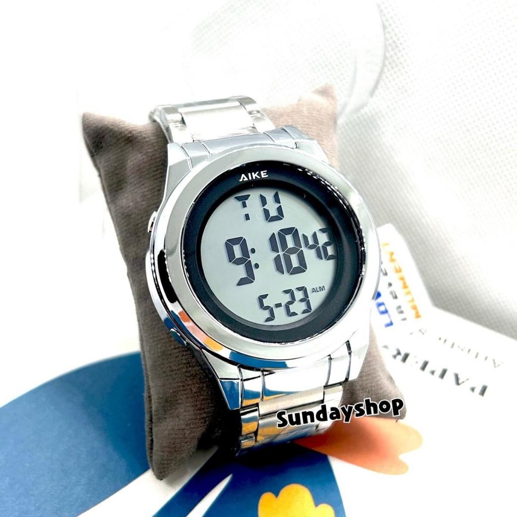 W2 นาฬิกาข้อมือดิจิตอลทรงกลมสายเหล็กกันน้ำได้ของAike แท้