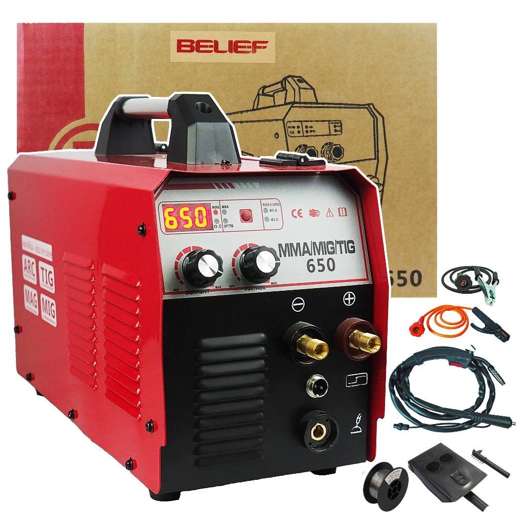 BELIEF ตู้เชื่อม เครื่องเชื่อม ใช้ลวดเชื่อมได้ 1 กิโล และ 5 กิโล ใช้แก๊ส CO2 รุ่น MMA/MIG/TIG-650