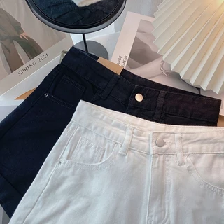 REKIO S-6XL(25-39) ผู้หญิงเกาหลีกางเกงยีนส์ขาสั้น เอวสูงเรียบๆกางเกงขาสั้น