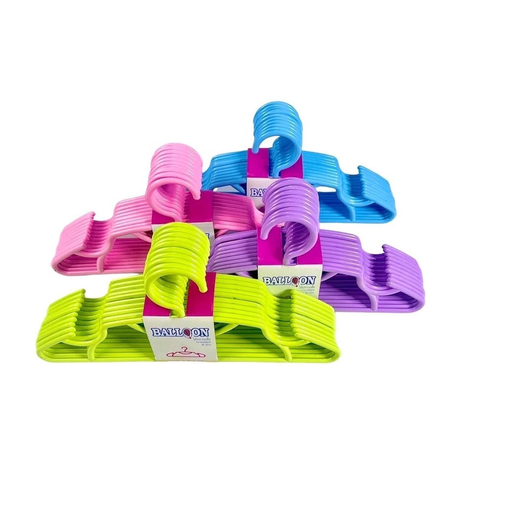 ไม้แขวนเสื้อผ้าเด็ก วัสดุพลาสติก Balloon อย่างดี สีสันสวยงาม แพ็คละ 10ชิ้น