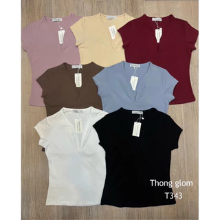 T343 Thong glom เสื้อคอวีกุ้น ผ้ายูนิโคล่เนื้อหนา ดีเทลแขนเต่อ