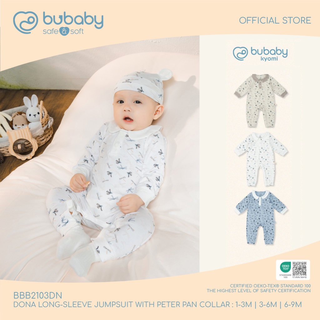 BU Baby ชุดจั๊มสูธผ้าใยไผ่ลายแมลงปอ Dona jumpsuit Peter Pan collar BBB2103DN
