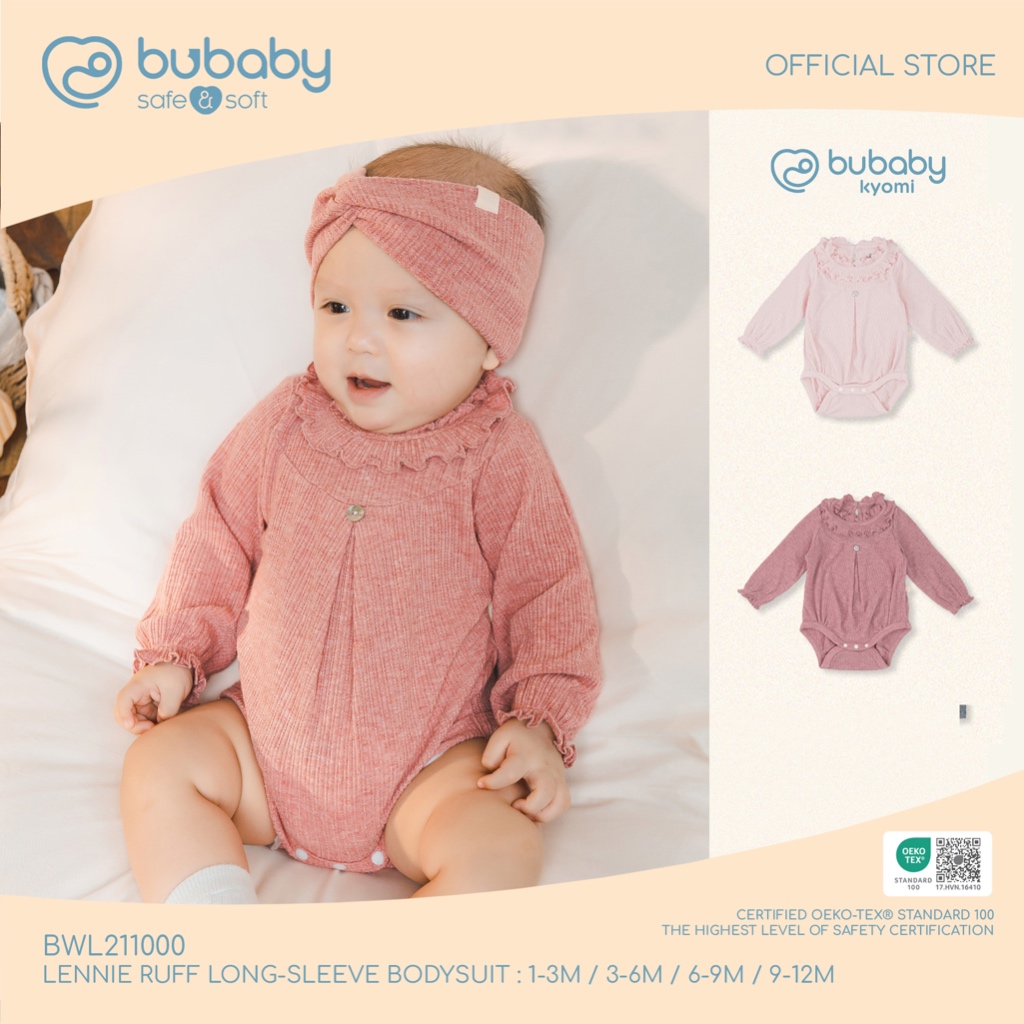 BU Baby บอดี้สูทแขนยาวติดกระดุมด้านหลัง พร้อมคอระบาย รุ่น Lennie 3-6M / Lennie Ruffled Neck Bodysuit