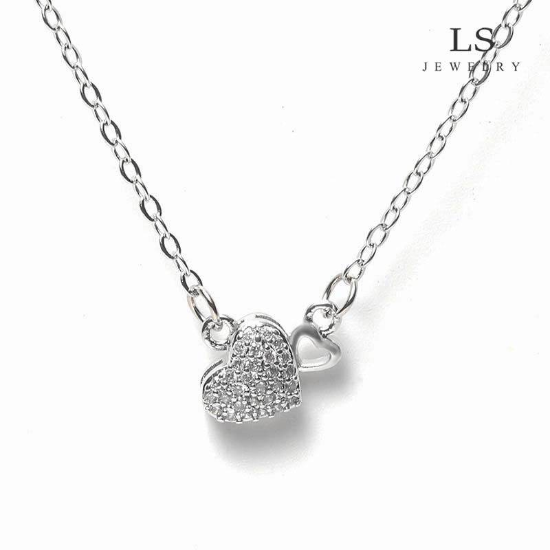 LS สร้อยคอแฟชั่นสำหรับผู้หญิงสร้อยคอหัวใจสีเงิน n2572