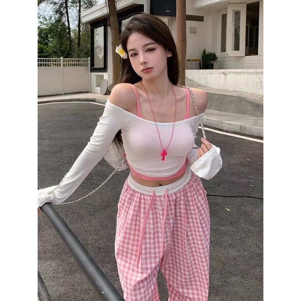 กางเกงแฟชั่นสไตล์ตะวันตก ทรงยอดนิยม กางเกงขายาวลายตารางเอวสูง ทรงหลวม สไตล์เกาหลี สำหรับผู้หญิง - รูปที่ 4