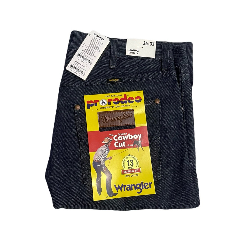 กางเกงยีนส์ Wrangler ริมส้ม 13Mwz ผ้าดิบ มิดไนท์ด้ายเทา ของแท้