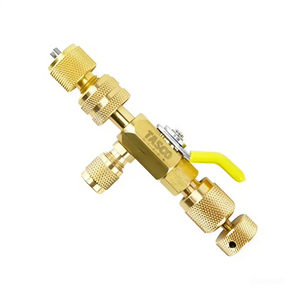 TASCO BLACK ข้อต่อทองเหลือง และบอลวาล์ว ชุดถอดไส้ศร 1/4″ พร้อมหัวแปลง 5/16″ รุ่น TB665