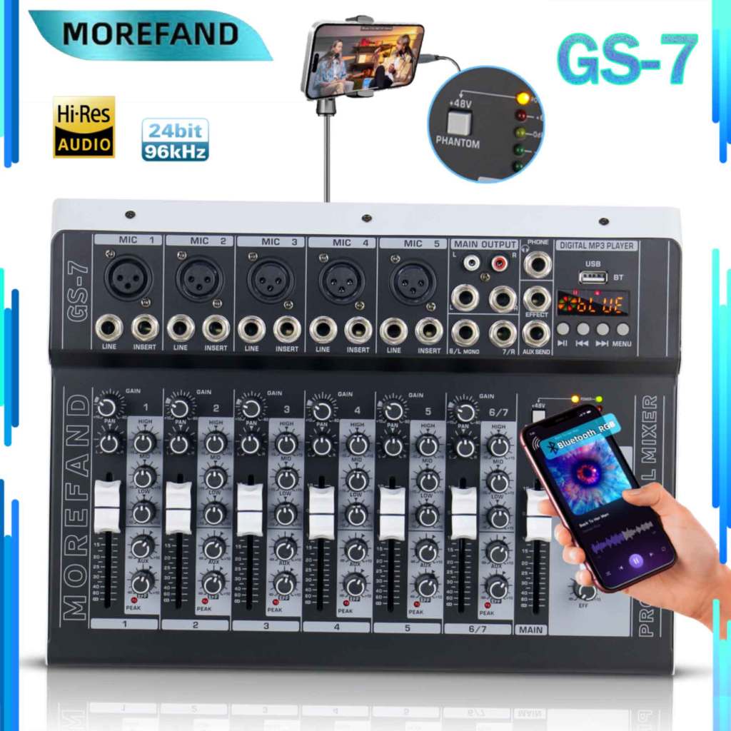 COD Profesional Mixer Audio GS-4/GS-7 4/7channel Bluetooth/PC/MP3 Mixer Audio with 48V Phantom Power