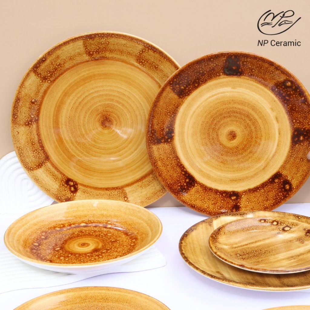 [ลดสูงสุด 80%] NP Ceramic จานเซรามิค จานอาหาร สีน้ำตาล ใช้ตกแต่งโต๊ะอาหาร