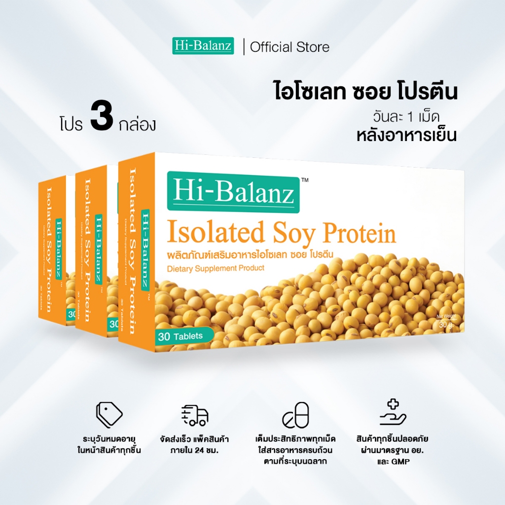 [ผลิตภัณฑ์ดูแลผิว] Hi-Balanz Isolated Soy Protein สารสกัดจากถั่วเหลือง 3 กล่อง รวม 90 เม็ด