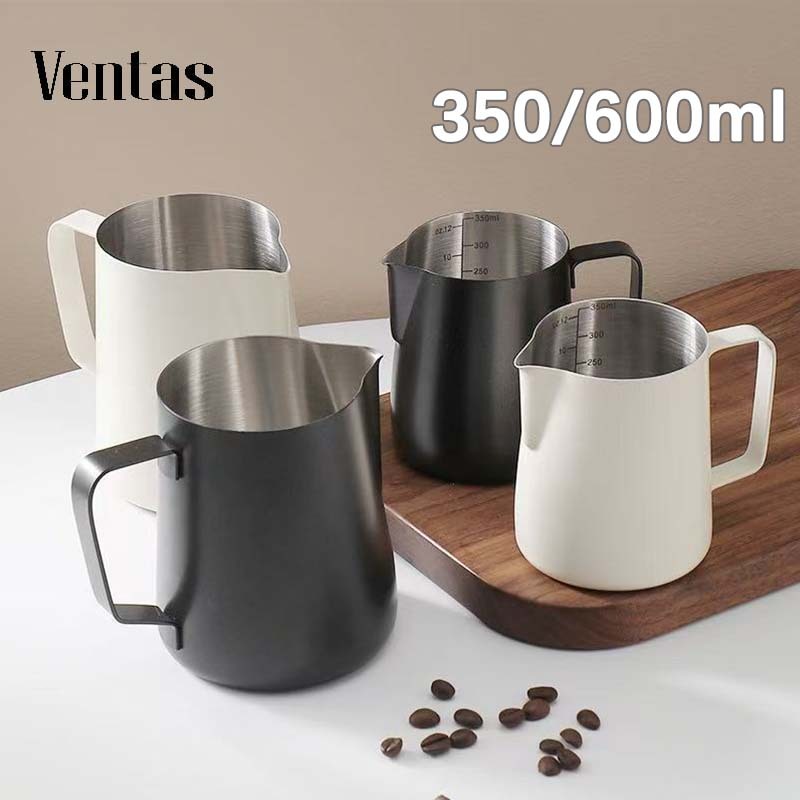 Ventas ถ้วยตีฟองนม เหยือกตีฟองนม 304สแตนเลสหนาดึงดอกไม ้ แก ้ วนม Cup เหยือกนมลาเต้ เหยือกตีฟองนม 350ml/600ml