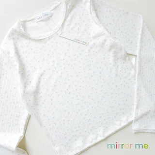 mirrorme เสื้อแขนยาว Baby tee พิมพ์ลาย สีพาสเทล แต่งลูกไม้