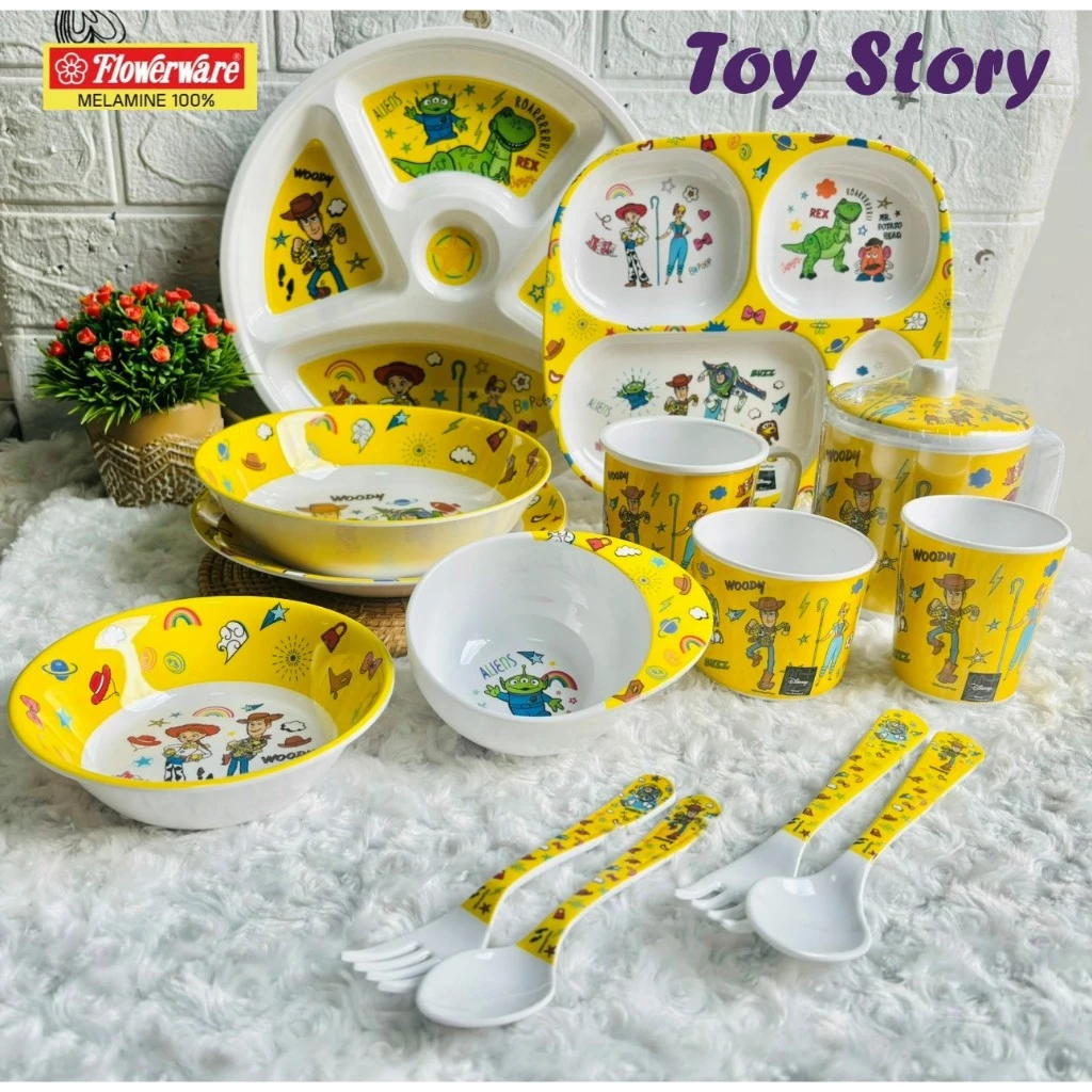 ทอยสตอรี่ (Toy Story) จานชามเมลามีน ถาดหลุมเด็ก แก้วน้ำ ช้อนส้อมลายลิขสิทธิ์แท้ 100%