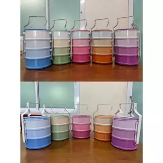 ปิ่นโตเหล็กเคลื่อบสีพาสเทลแบบโบราณขนาด14ซม(โทนไล่สี)แบบ3ชิ้นและ4ชั้น