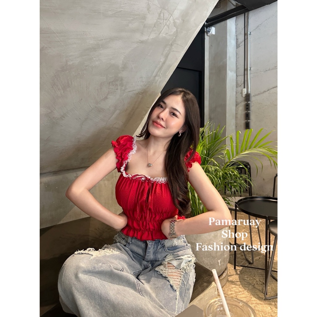 KI422 เสื้ออัดพีส สม็อคทั้งตัว ยืดใส่สบาย แต่งโบว์หน้า