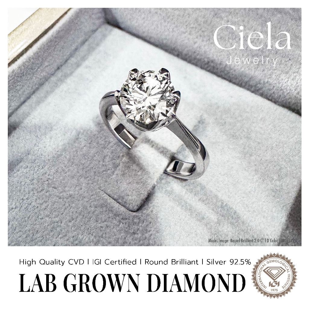 แหวนชู Crown เพชรแท้ Lab Grown (CVD) Cert. IGI น้ำ100 VVS2 Ideal cut l Silver92.5% l 𝐂𝐢𝐞𝐥𝐚 𝐉𝐞𝐰𝐞𝐥𝐫𝐲