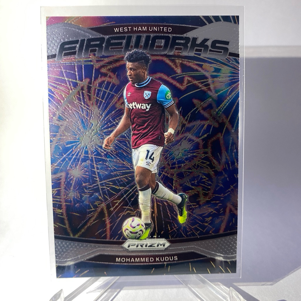 รวมการ์ดนักฟุตบอลสำหรับสะสม  MOHAMMED KUDUS, WEST HAM U., FIREWORKS, PANINI PRIZM 2025
