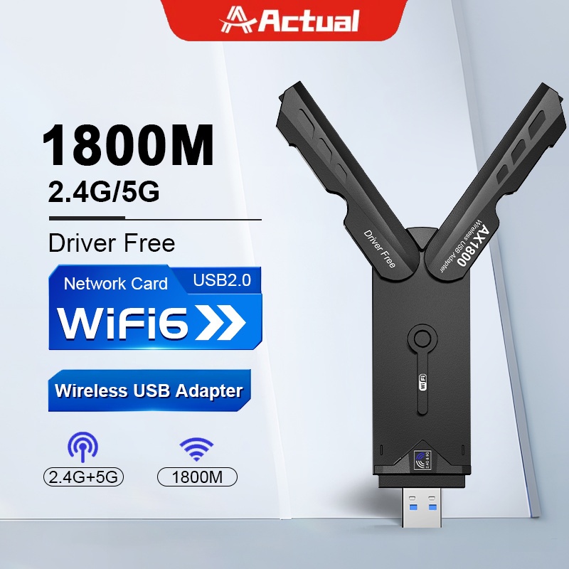 Actual USB 5G + 2.4G รับประกัน 3 เดือน USB 3.0 WiFi Receiver AC1800 Adapter สำหรับ Windows 10/11ไม่ต้องติดตั้งไดรเวอร์