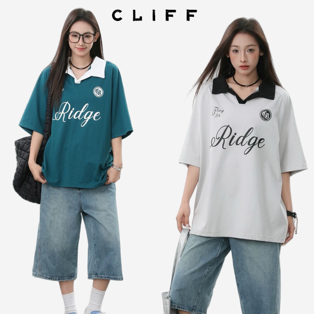 CLIFF เสื้อโปโล เสื้อเชิ้ตแขนสั้นคอปก ลายพิมพ์ตัวอักษร หลวมสบาย แฟชั่นที่เข้าได้กับทุกสไตล์ ชุดคู่รัก