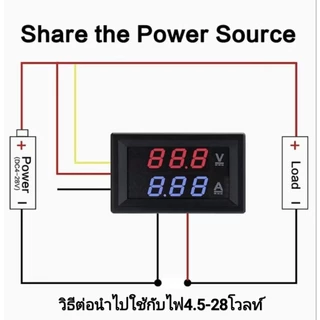 วัดโวลท์(V)/เเอมป์(A)มิเตอร์ดิจิตอล 0-100V / 20A(แอมป์)
