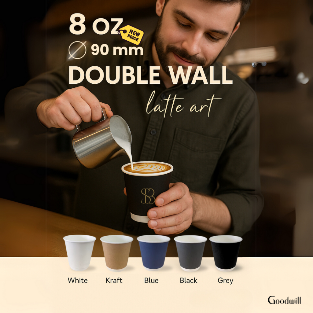 SET แพ็ก [50ชุด] [ปาก90mm]แก้วกาแฟกระดาษ+ฝา  8oz DW ผนัง2ชั้น – แบบหนา // แก้ว 2  P + ฝา 1 P