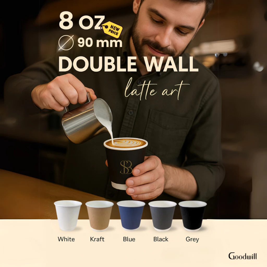 SET แพ็ก [50ชุด] [ปาก90mm]แก้วกาแฟกระดาษ+ฝา 8oz DW ผนัง2ชั้น - แบบหนา // แก้ว 2 P + ฝา 1 P