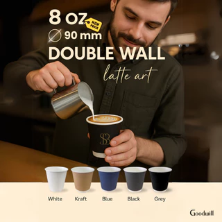 SET แพ็ก [50ชุด] [ปาก90mm]แก้วกาแฟกระดาษ+ฝา 8oz DW ผนัง2ชั้น - แบบหนา // แก้ว 2 P + ฝา 1 P