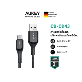 [สำหรับ iPhone 16] AUKEY สายชาร์จ 60W Nylon USB-A to C 3A QC3.0 + CarPlay&AndroidAuto CB-CD43/CD44