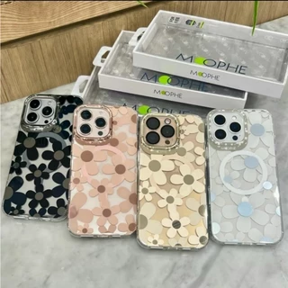 จัดส่งภัยในวัน MOOPHE เคสดอกไม้ เคส แม่เหล็ก ชาร์ได้ สำหรับ iPhone i11 i12 i13 i14 i15 i16 i16e i17 ดอกไม้สีเมทัคลิค