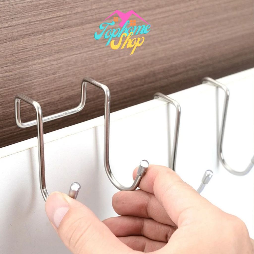 Topshome ตะขอสแตนเลส ตะขอแขวนประตู ตู้ครัว ไม่ต้องเจาะผนัง ER-E021
