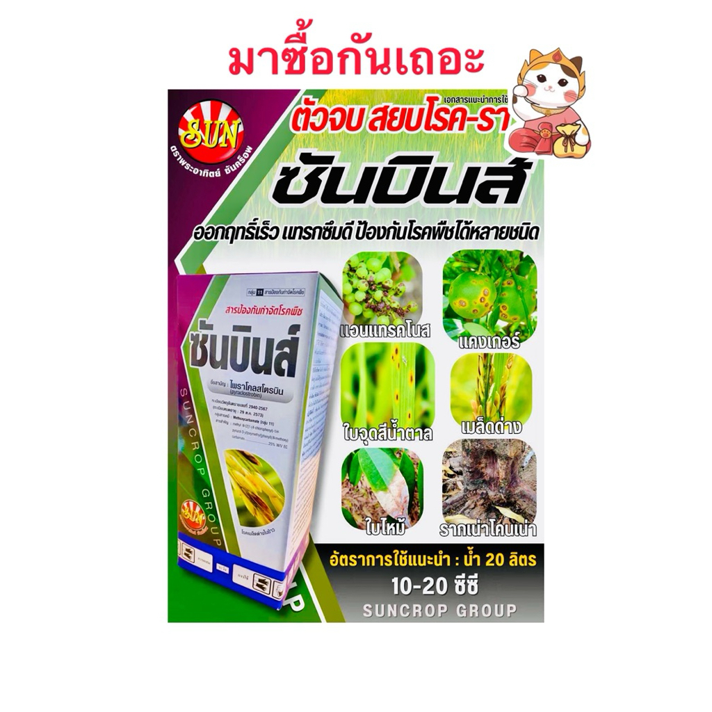 ไพราโคลสโตรบิน (ซันบินส์) ป้องกันกำจัดโรคเมล็ดด่างในข้าว ใบไหม้ ราแป้ง โรคต้นแตกยางไหล โรคกุ้งแห้ง ราดำ บรรจุ500ซีซี/ขวด