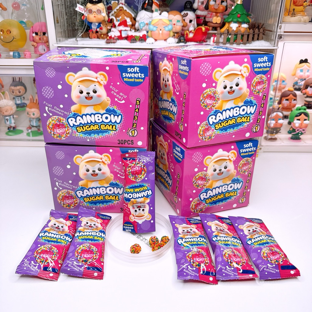 ชูก้าบอลเรนโบว์ น้องหมี เยลลี่เคลือบเกล็ด 1 กล่อง 30 ชิ้น