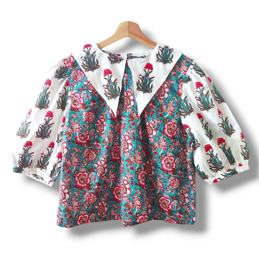 เสื้อคอกลมปกแหลม แขนตุ๊กตา หน้าอก42" มี 3 ลายให้เลือก ผ้าคอตต้อนอินเดีย