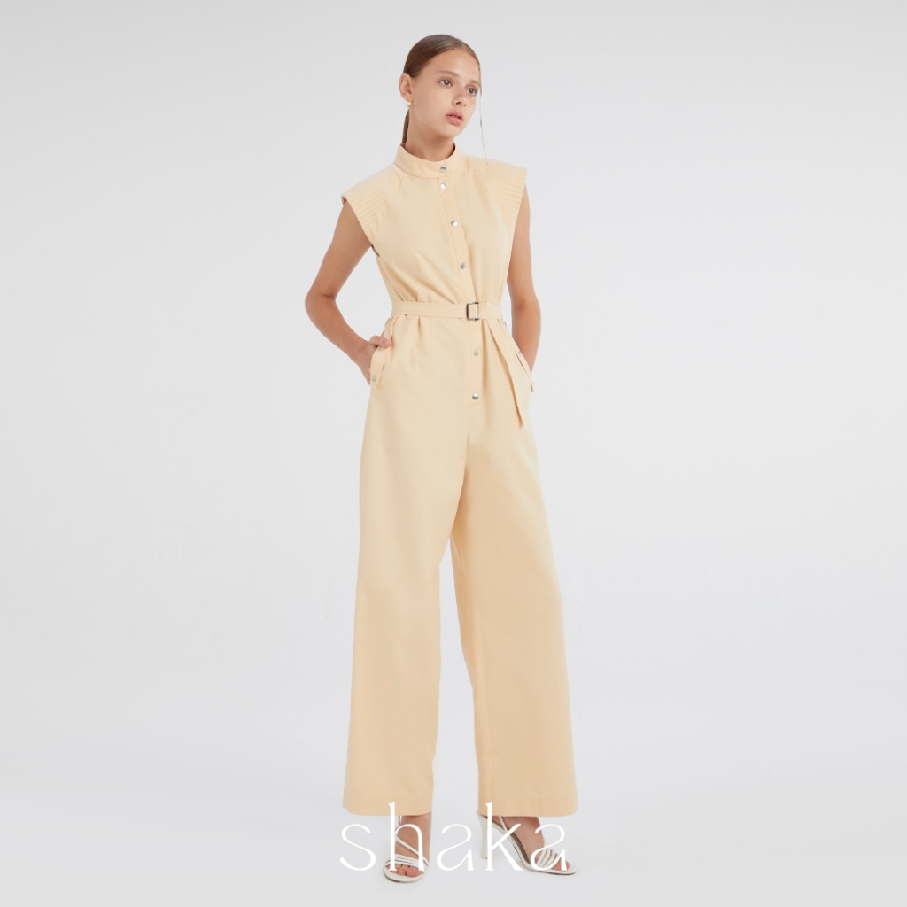 Shaka AW23 Recycle Herringbone Combinaison Jumpsuit จั๊มสูทผู้หญิงขายาว มีเข็มขัดแยกชิ้น JS-8230712