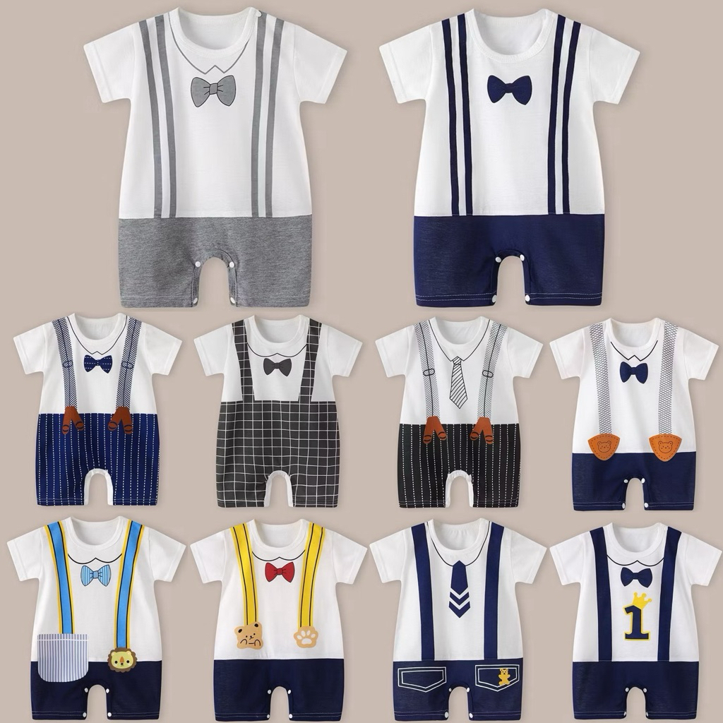 ชุดรอมเปอร์เด็ก อายุ 0-2ปี รุ่นแขนสั้น-ขาสั้น กระดุมไหล่และเป้ากางเกง Playsuit ชุดเพลย์สูทเด็กชายและเด็กหญิง (รหัสA3)