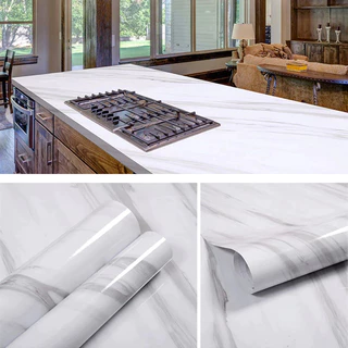 สติ๊กเกอร์กันน้ำมันลายหินอ่อน 60x300 ซม. วอลเปเปอร์ติดผนังครัว มีกาวในตัว กันน้ำ ติดง่าย ลอกติดได้