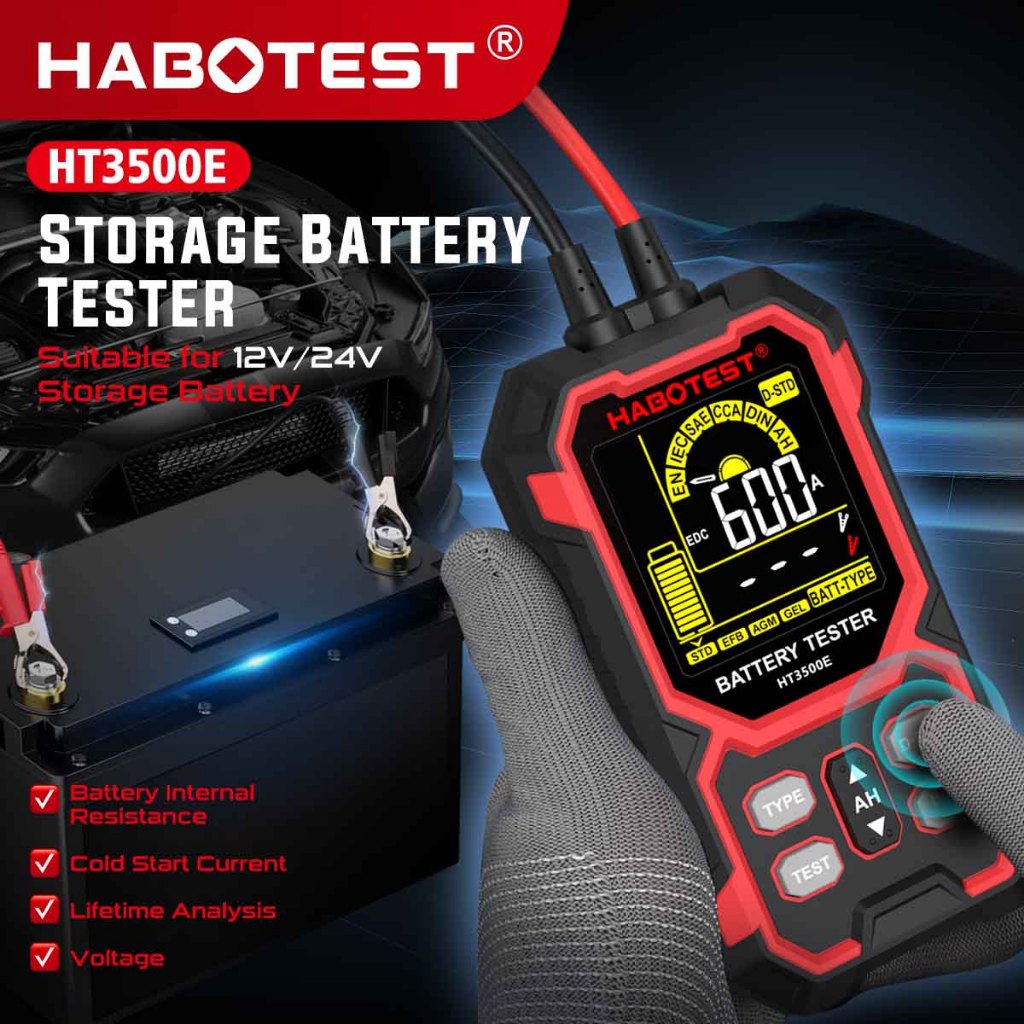 HABOTEST HT3500E เครื่องทดสอบเครื่องวิเคราะห์แบตเตอรี่รถยนต์สีดํา 8V-30V BM550 ระบบตรวจจับแบตเตอรี่ เค