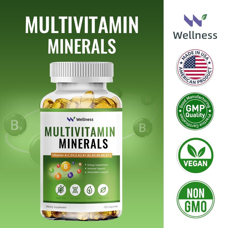 Wellness Multivitamin แคปซูลมัลติวิตามินพร้อมวิตามินและแร่ธาตุเพื่อพลังงาน สมอง หัวใจ ผิว สุขภาพดวงตา เสริมภูมิคุ้มกัน