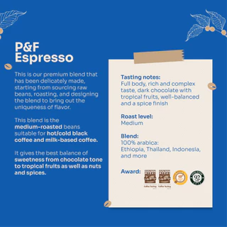 P&F Espresso Blend ขนาด 500g เมล็ดกาแฟคั่ว Arabica 100% (คั่วกลาง) | P&F Coffee พีแอนด์เอฟ คอฟฟี่
