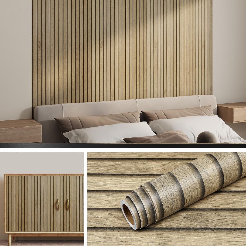 3d wood slat wallpaper(วอลเปเปอร์ 3 มิติ ลายระแนงไม้)